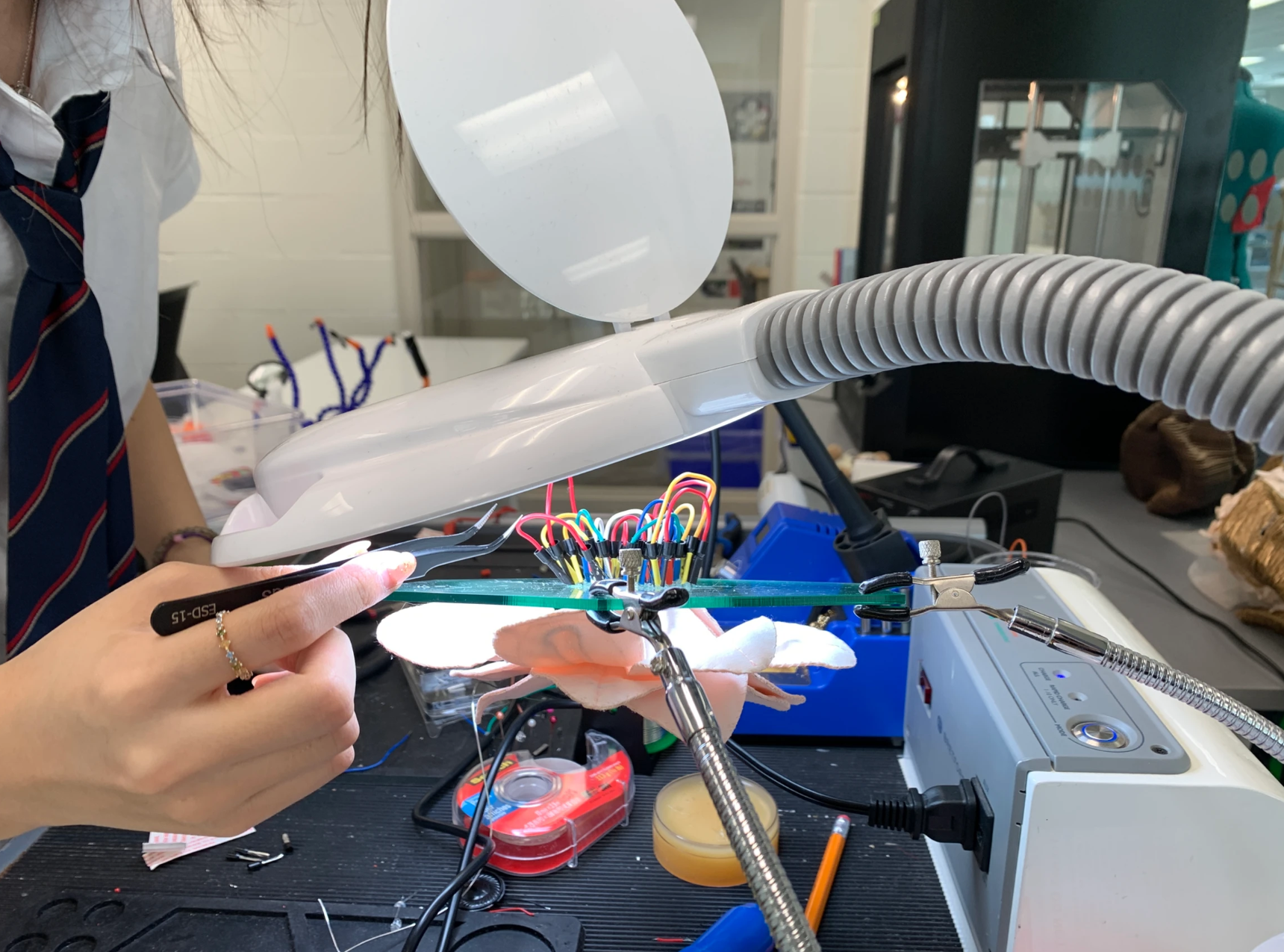 Locked Lotus wiring — soldering and electronics assembly